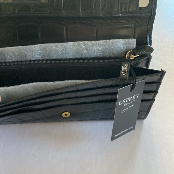 OSPREY London Julia Large Matinee- Croc Black Leather Purse NWT - Picture 4 of 7